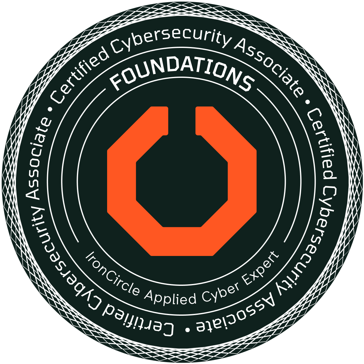 Certified Cybersecurity Associate Foundations badge from IronCircle, validating entry-level cybersecurity knowledge and professional readiness.