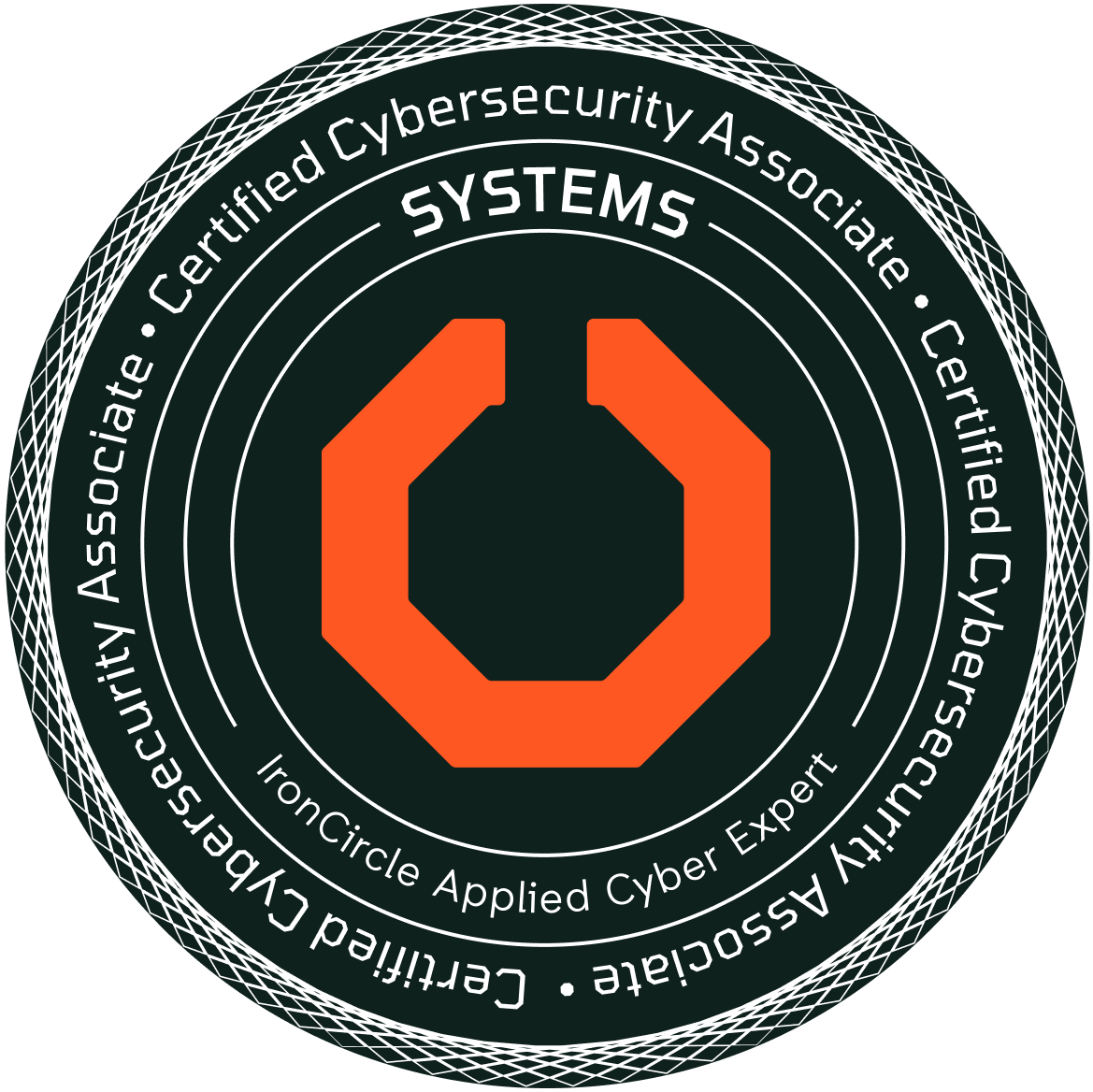 Certified Cybersecurity Associate Systems badge from IronCircle, validating applied expertise in system security, configuration, and defense.