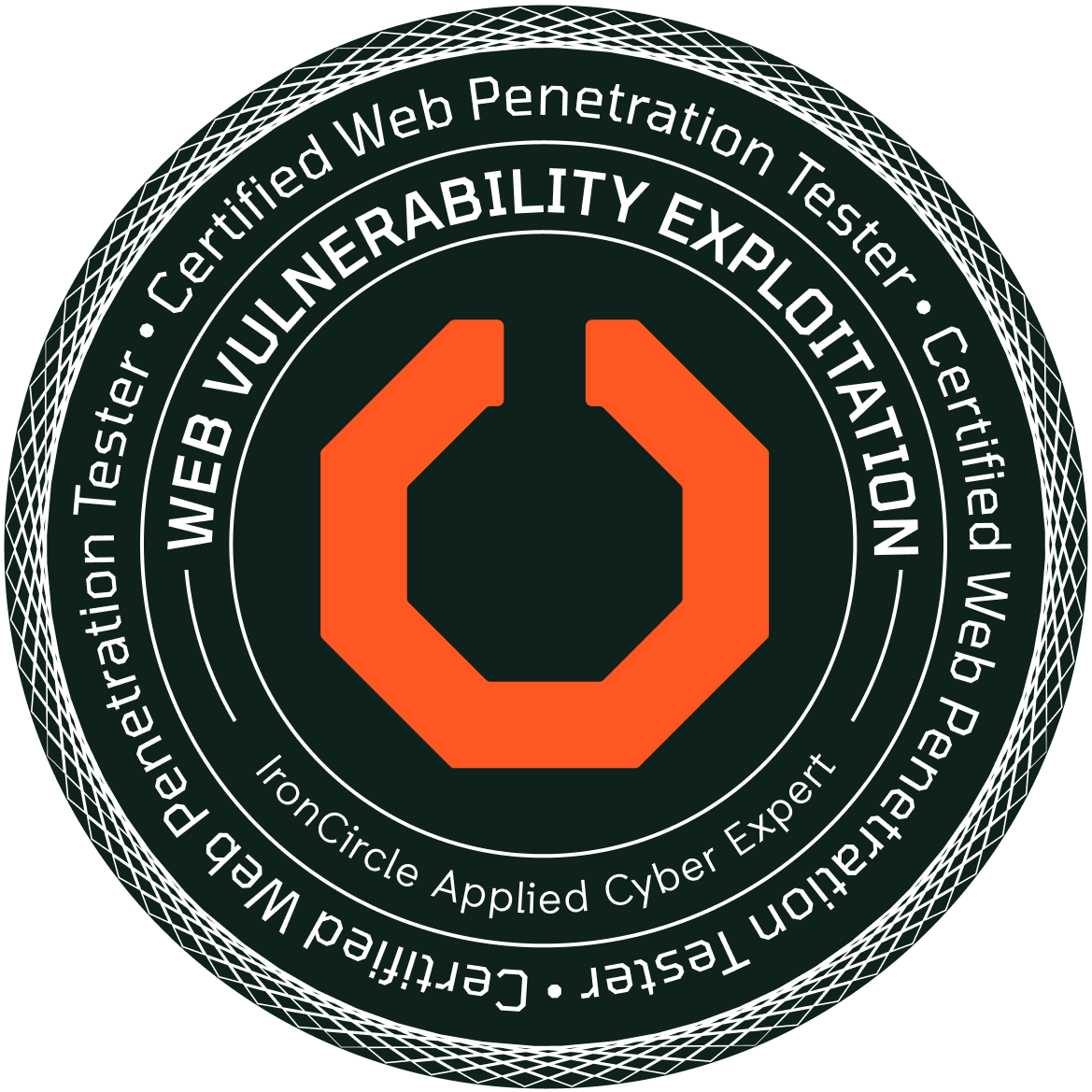 Certified Web Penetration Tester badge in Web Vulnerability Exploitation from IronCircle, validating advanced skills in identifying and exploiting web application vulnerabilities.