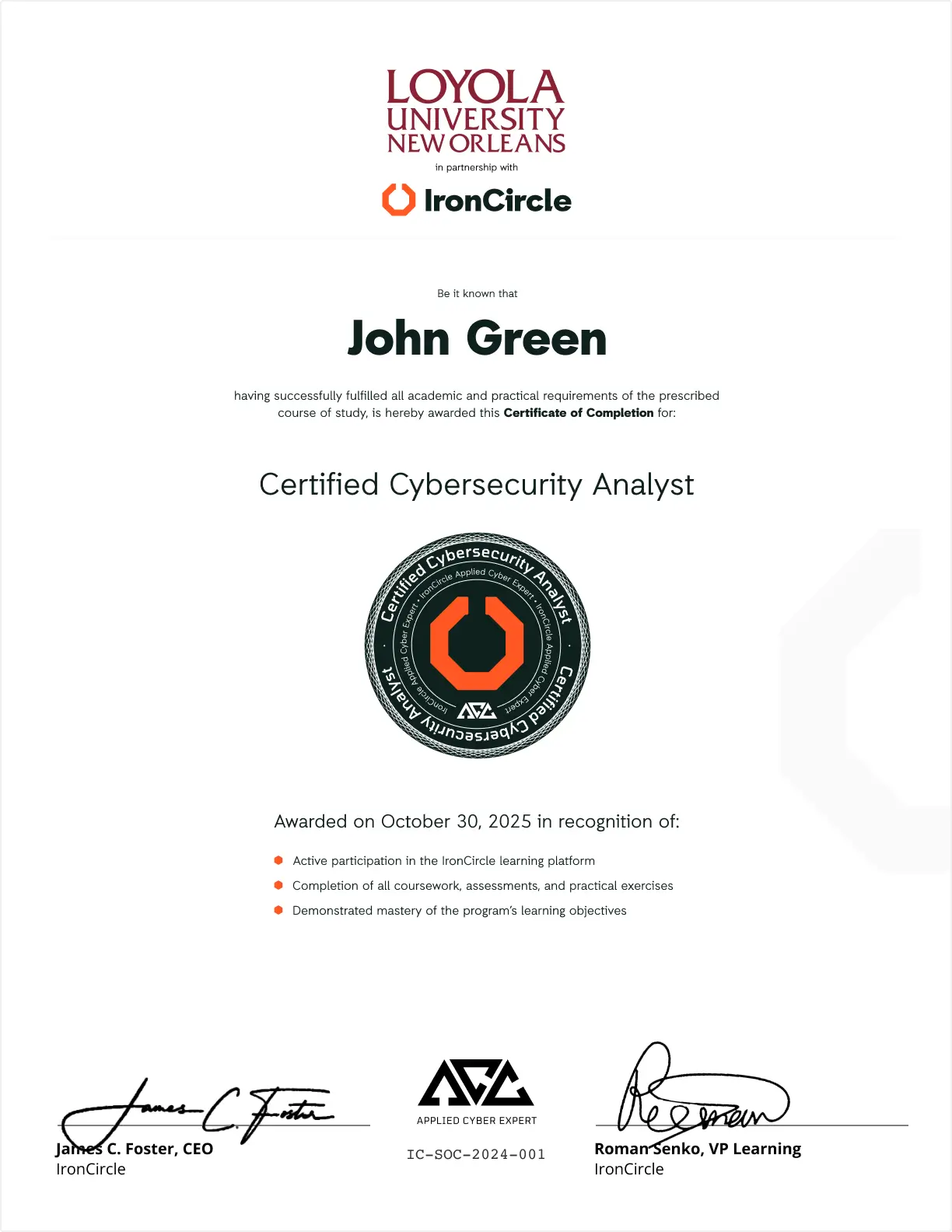 Co branded certificate of completion loyola 2x
