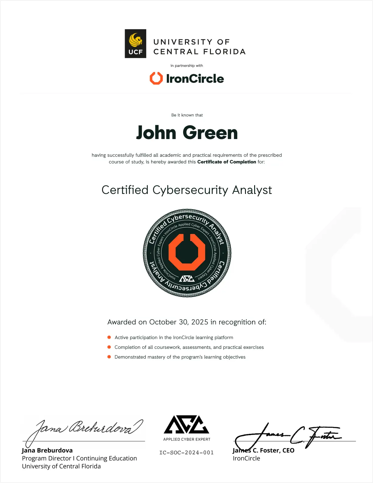 Co branded certificate of completion ucf 2x